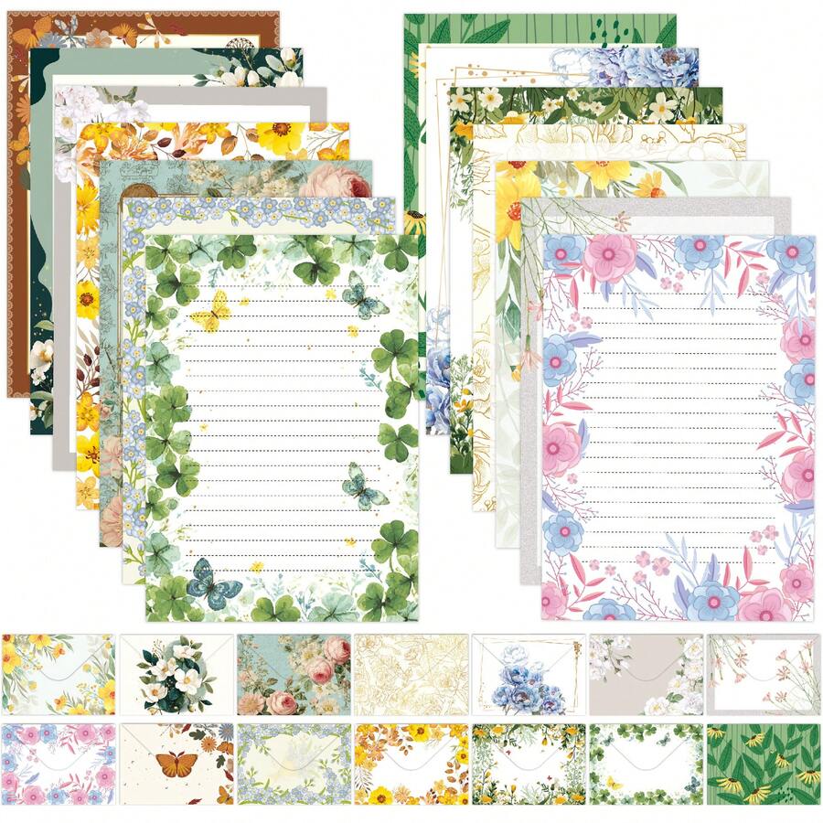 1 Set Envelope & Letter Paper Set, Vintage Butterfly & Floral Design, Creative Love Letter, High-Quality Stationery - A - View 1