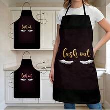 1PC Fashion False Eyelash Pattern Apron Creative Eye Makeup Element Kitchen Waist Apron Women Cosmetic Theme Cooking Stainproof Personalized Lash Art Print Household Apron - B - View 1