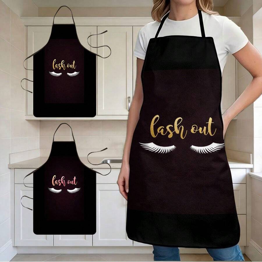 1PC Fashion False Eyelash Pattern Apron Creative Eye Makeup Element Kitchen Waist Apron Women Cosmetic Theme Cooking Stainproof Personalized Lash Art Print Household Apron - B - View 1