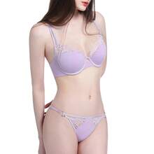 European And American Lace Lingerie Women, French-Style Desire Plus-Size Lingerie, Minimizes Large Busts And Prevents Sagging, Bra Set - Bộ màu tím - Xem 4