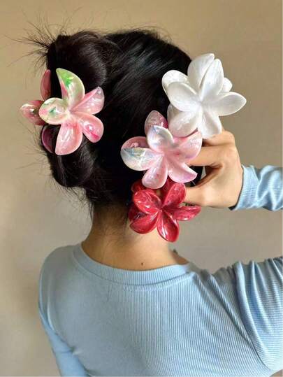 4pcs 8.3cm/3.27in Lotus Flower Plastic Hair Clips, Red/White/Pink, Lightweight, Suitable For Daily, Casual, Party, Commute, Beach, Ponytail, Bun, Face Washing, Makeup, Accessory Hair Clips, Winter Hair Clips, Women Hair Accessories, Summer Hair Accessories