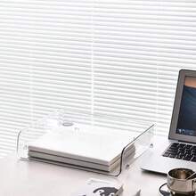 Transparent Desktop File Tray Stackable Large Capacity Stationery Book Storage Rack A4 Document Paper Organizer Home Office - green - 查看 6