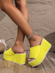 Sandal Halloween Terbaru 2025 dengan Motif Tengkorak Berwarna-warni, Sandal Platform Populer untuk Wanita, Sandal Wanita Gaya Kampus dengan Sol Tebal dan Ujung Terbuka, Sandal Luar Ruangan Nyaman dengan Tumit Wedges dan Motif Tengkorak untuk Menambah Tinggi Badan - kuning cerah - View 5