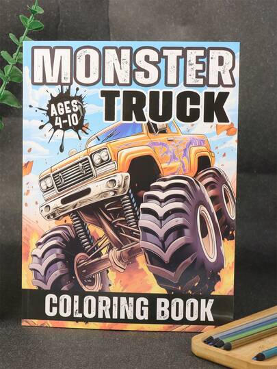Monster Trucks Car Coloring Book For Adult Cartoon Stress Relief Paperback Painting Gift Educational Montessori Drawing Book - Ideal Gift For Family Or Friends