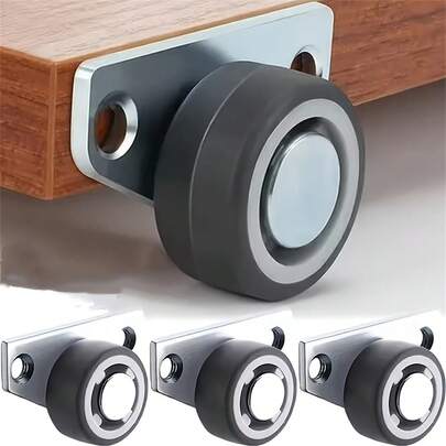 12pcs (4 Silent Wheels + 8 Screws) Drawer Furniture Casters, Durable, Quiet, And Smooth 1.25-Inch Silent Side-Mounted Wheels, Metal Surface Industrial Flat Bottom Casters, Modern Aesthetic Furniture Casters, Industrial-Grade Flat Bottom Casters