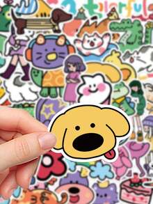 50pcs Adorable Furry Friends Planet Stickers New Cartoon-Style Cute Doodle Decorations For Phone Cases, Water Bottles, Notebooks, Luggage Waterproof Decals - Multicolor - View 7