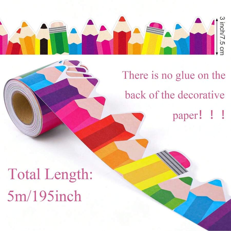 School Back To School Season Colorful Pencil Blackboard Bulletin Board Border Decorative Paper No Glue Needed - Single Piece - View 1