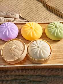 1个逼真蒸包造型的解压捏捏乐玩具，搞笑礼物，装饰品，完美解压玩具，附赠随机颜色礼品袋，柔软Q弹 - 彩色 - 查看 7