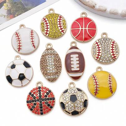 5/10pcs Sports Charms Enamel Basketball Baseball Pendant Charms For Jewelry Making Rhinestone Ball Game Softball Charms For Necklace Bracelet Earrings DIY Crafts