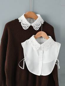 1pc Women's Chiffon Lace Hollow Embroidered Detachable Collar, Multi-Functional Sweater Dickey, Half-Shirt Design, Adjustable & Removable, Suitable For Autumn/Winter Everyday Wear - White - View 13