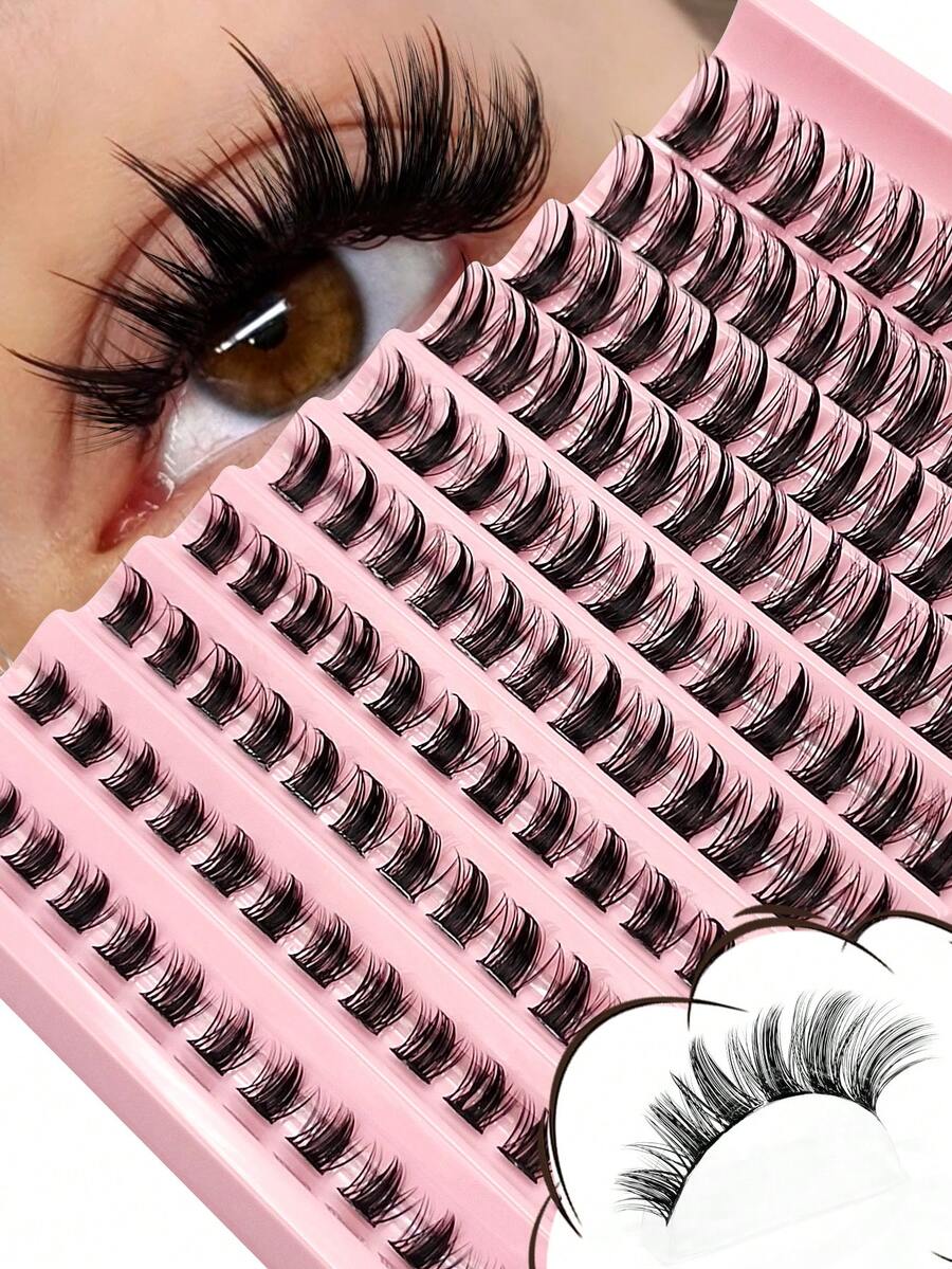 Asiteo 120pcs D-Curl Curly Cartoon Cluster Eyelashes, Soft Fluffy Anime Style False Eyelash Clusters, Reusable Faux Mink Fairy Eyelash Extensions - Black - View 1