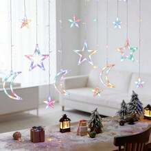 Einstellbare Mond & Stern LED Vorhanglichter - Warme/bunte Lichterkette, Märchenstil, geeignet für Weihnachten, Valentinstag, Hochzeit, Ramadan, Gartendekoration - Farblicht - Übersicht 3