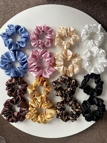 16件/套 女士纯色发圈，高弹力发绳，柔软缎面发饰，百搭休闲马尾辫发圈，家居卧室装饰 - 彩色 - 查看 2