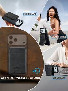 高品质复古风二合一可拆卸手机壳，带独立卡槽，支持无线充电、RFID防盗卡袋、信用卡槽和支架功能，适用于 17 Pro Max、16、15、14、13 Pro，强磁吸设计 - 黑色 - 查看 12