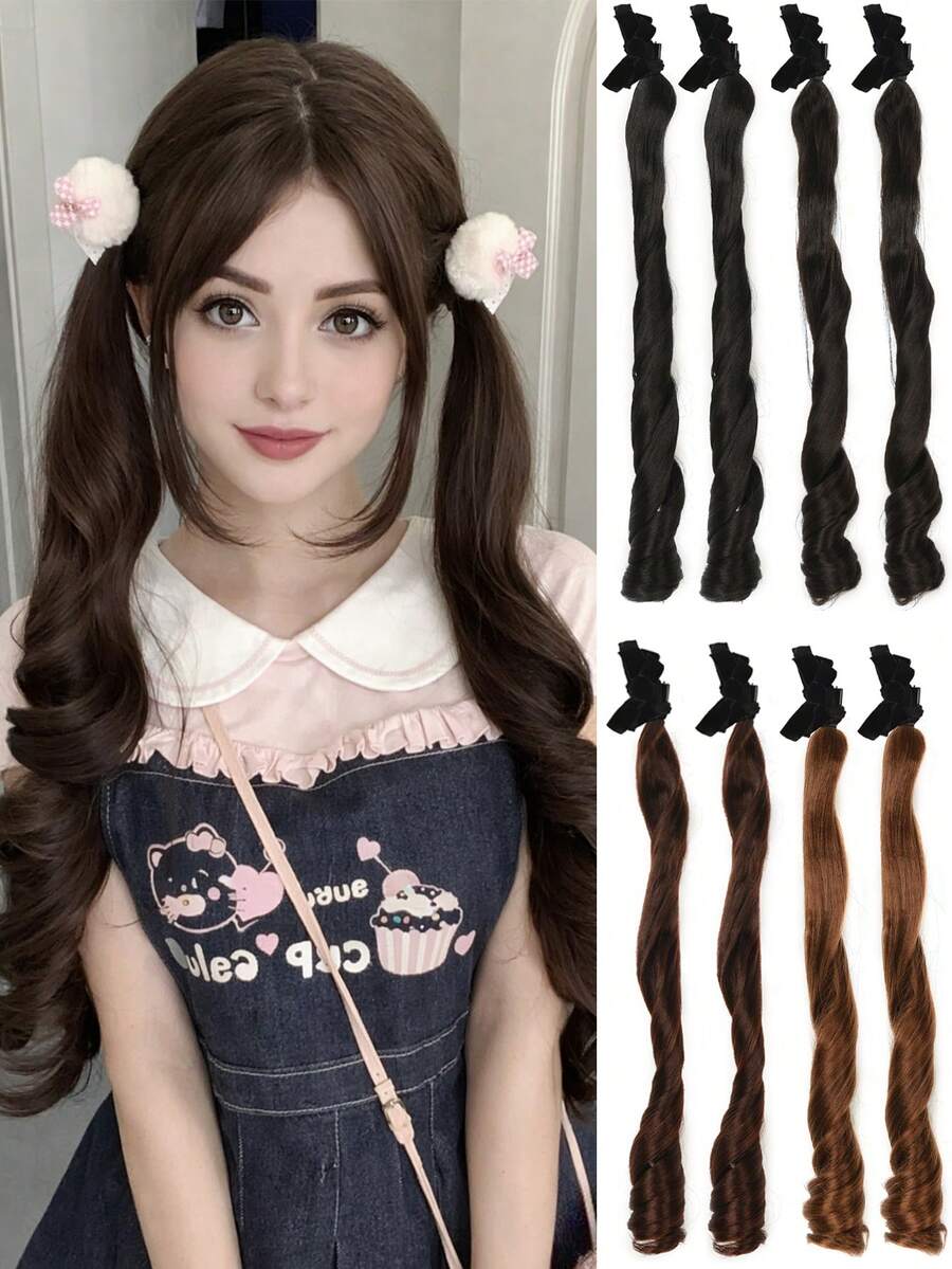 Synthetic Wig With Long, Curly Pigtails, Roman Curls, Small Hair Clips, Cute Pixie Wig With Long Braids And Pigtails - Multicolor - View 1