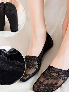 Women's Lace Invisible No-Show Shallow Mouth Socks Silicone Non-Slip Summer Low Cut Transparent Ankle Boat Socks - Multicolor - View 5