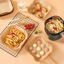 50/100/300/500pcs [Oil-Free & Reusable] Air Fryer Parchment Paper Liners, Square Silicone Oil Paper Trays, Household Baking Oil Absorbing Pads, Air Fryer "Must-Have"! Disposable Non-Stick Oil Paper, No Washing Needed, Baking Paper Mats, Household Essential, Say Goodbye To Washing Pots! - Multicolor - View 9