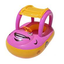 Flotador Inflable Redondo de PVC para Niños, Anillo de Natación para Bebés con Diseño de Animales Impresos - Anillo de asiento de dosel cuadrado - mango azul - Ver 10