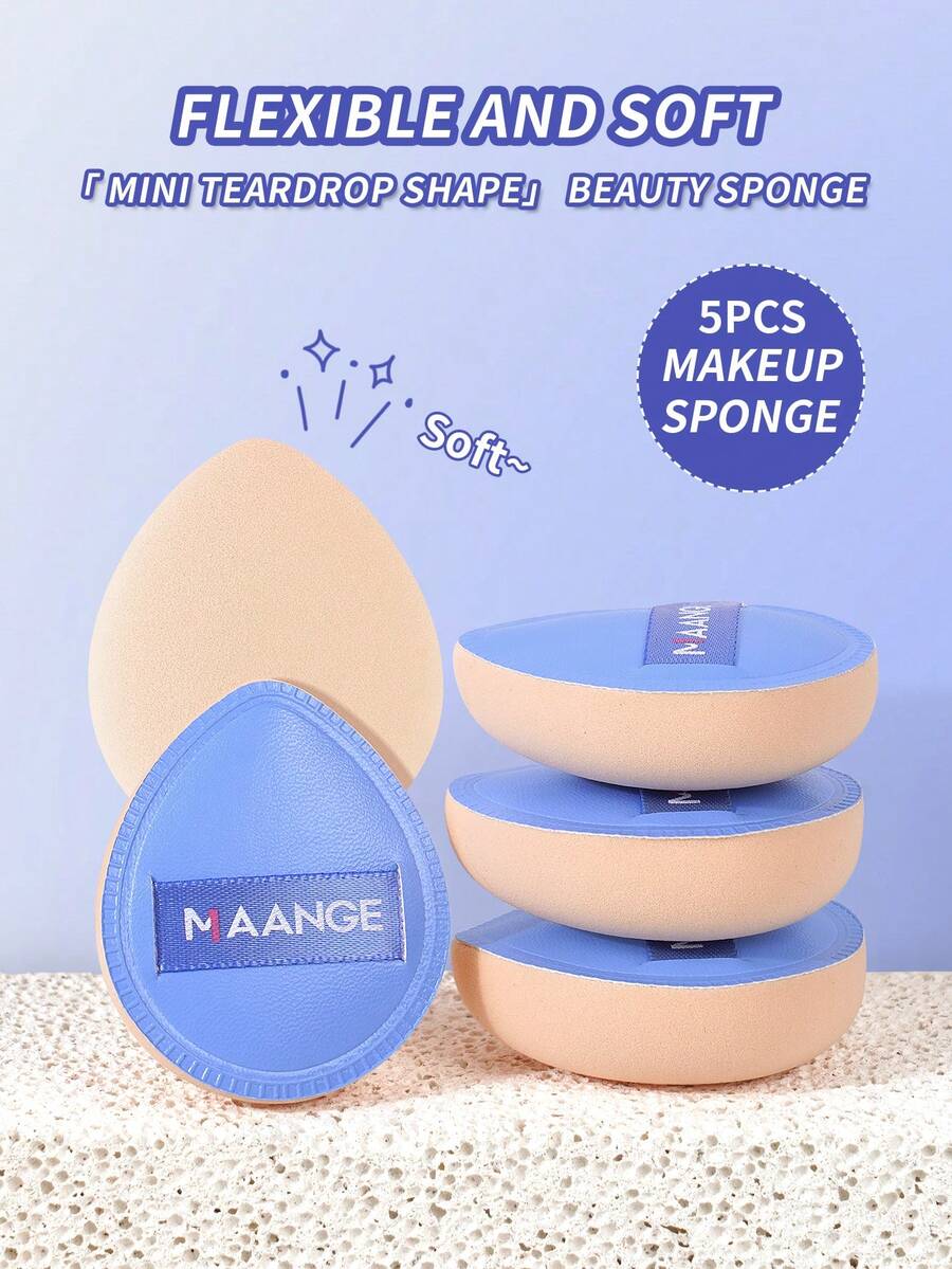 MAANGE 5个水滴形化妆海绵,可重复使用干湿两用化妆海绵,适合在家或外出时涂抹液体化妆品,女士和女孩适用 - 彩色 - 查看 1