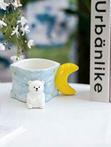 1pc Creative Cute Hand-Painted Ceramic Coffee Mug In Polar Bear Pillow Shape - Multicolor - View 9