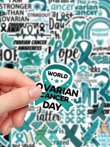 50pcs Ovarian Cancer Festival Stickers Bold Attitude Aesthetic For Journal, Phone Case, Tablet, Water Bottle, Helmet, Bike, Luggage, Waterproof Decals - Multicolor - View 5