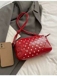 波点波士顿手提包，时尚百搭新款蕾丝风格女士单肩包 - 紅色 - 查看 8