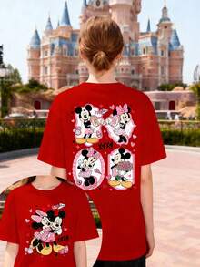 Disney &  Valentine's Day "XOXO" Graphic Women's Short Sleeve T-Shirt Sweet & Romantic Casual Top - Red - View 2