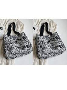 1pc Floral Print Canvas Tote Bag, Shoulder Bag, Lightweight Crossbody Bag, Convenient Storage Bag, Commuter Bag For Women, Large Capacity Handbag, Multi-Function Embroidered Flower Shoulder Bag, Portable Storage Bag - Multicolor - View 14