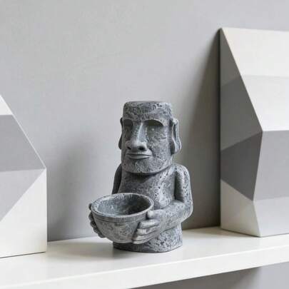 趣味摩艾石像烛台，仿石树脂装饰，可爱办公室/卧室桌面摆件，送朋友的理想礼物