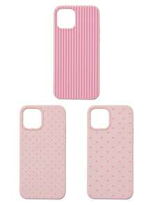3pcs Set Soft Faux Leather Texture Bowknot/Stripe/Polka Dot Phone Case, Cute Girly Aesthetic Design, Shock-Resistant Protective Cover Compatible With IPhone & Galaxy - Multicolor - View 40
