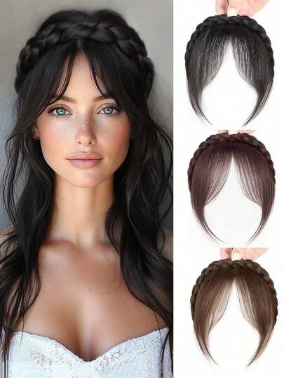 带刘海的编织发箍，适用于短直合成假发，新款发饰，包括刘海、编织发箍、发圈、接发、耐高温合成纤维、发圈发带