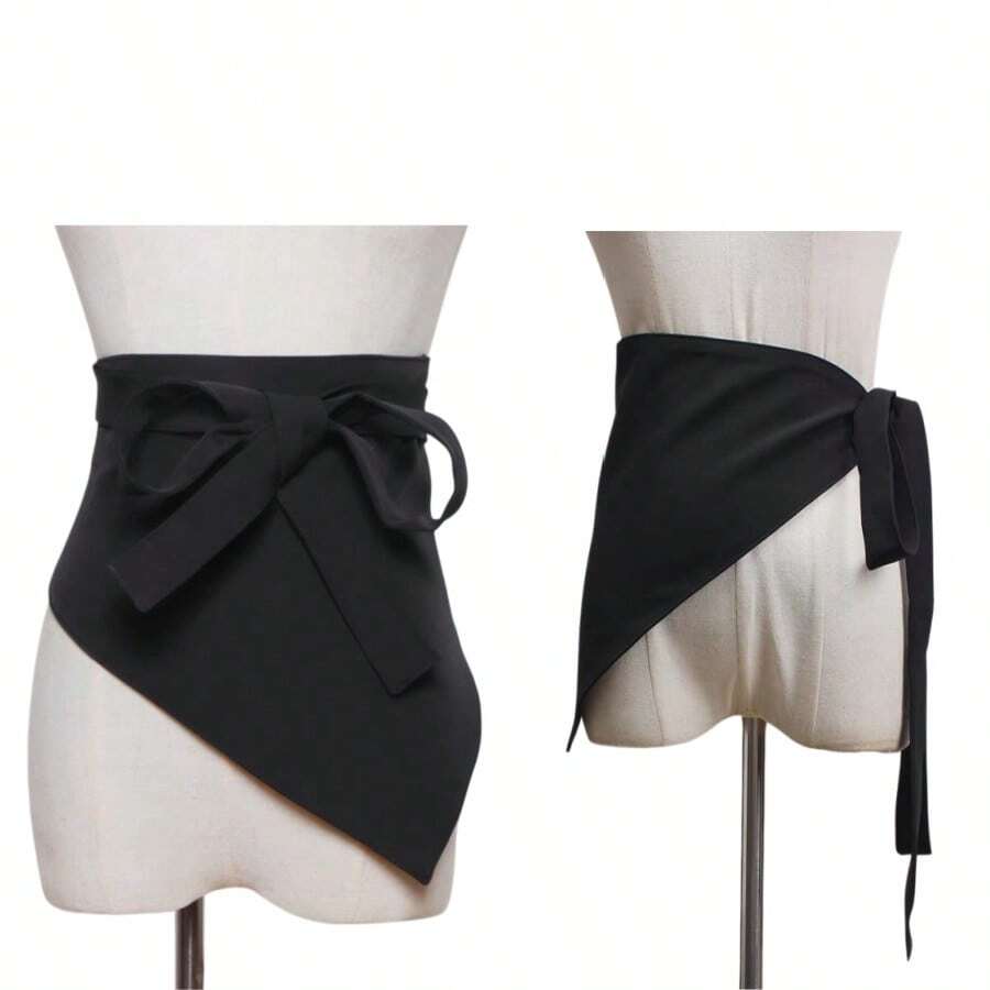 1pc Elegant Versatile Turndown Collar Tie-Up Waist Belt, Suitable For Dresses, Shirts, Coats - Black - View 1