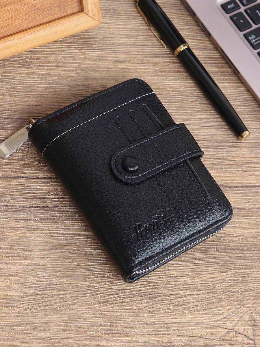 HOVI'S Retro Minimalist Creative Zipper Short Wallet, Fashion Business Commute Portable Lightweight Multi-Functional Multi-Card Slot Coin Purse Unisex - Black - View 1