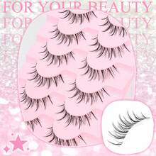 7 Pairs Cartoon Style False Eyelashes, Transparent Stem, Natural Long, Cosplay Makeup, Criss-Cross Big Eyes False Lashes, Full Strip Fake Eyelashes - Black - View 2