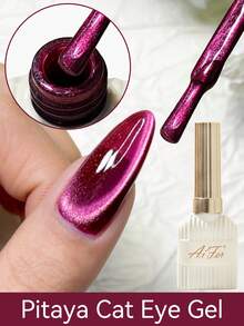 AiFer 1瓶15毫升水晶猫眼磁性凝胶指甲油，火龙果红色猫眼凝胶指甲油，可卸UV LED凝胶，适合所有季节的美甲设计。 - 中紫紅色 - 查看 3