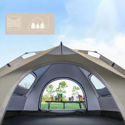 Silver Outdoor Automatic Pop-Up Tent, Lightweight For Camping, Driving, Hiking, Travel, Sun Shelter, Beach, Portable & Foldable