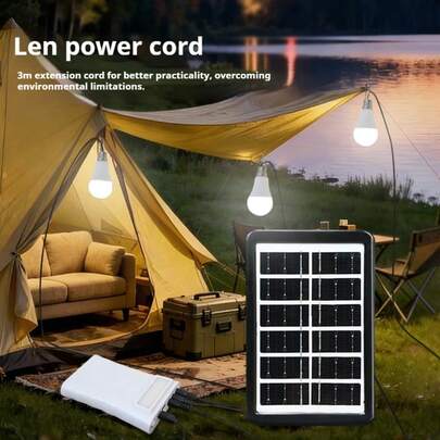 Len Rechargeable Lighting Power Bank, 4-Level Dimming, Multi-Function Emergency Power Supply Kit With 3 Meters Extension Cord, Support Solar Charging, Multi-Port Charging (Charge Phone + Power 3 Lights Simultaneously), Type-C Fast Charging, Hidden Hook, High Transparency Bright Lighting, Long-Lasting Battery, Essential For Blackouts, Outdoor Camping, Night Market Stalls