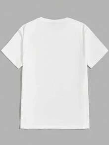 Push-Een Pizza Graphic Tee, Cute Cat Cartoon T-Shirt,Comfortable And Versatile,Letter Pattern Pure Cotton 220g Printed T-Shirt - 白色 - 查看 2