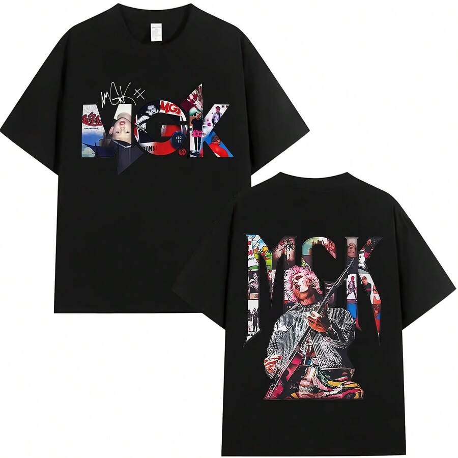 Rapper Machine Gun KellyA Tour 2025 Graphic T Shirt 's Clothing Fans Gift Cotton T Shirts Hip Hop Gothic Short Sleeve T-Shirts - 黑色 - 查看 1
