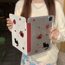 Minimalist Polka Dot Bow Apple Black Cat Cute Tablet Protective Case Suitable Compatible With Apple 11th Generation Tablet Protective Case Pro 2025 New Cute 10th Generation Fashion Air 7/6 With Pen Slot Anti-Bend 11 Inch Tablet Protective Cover For Girls - White - View 2