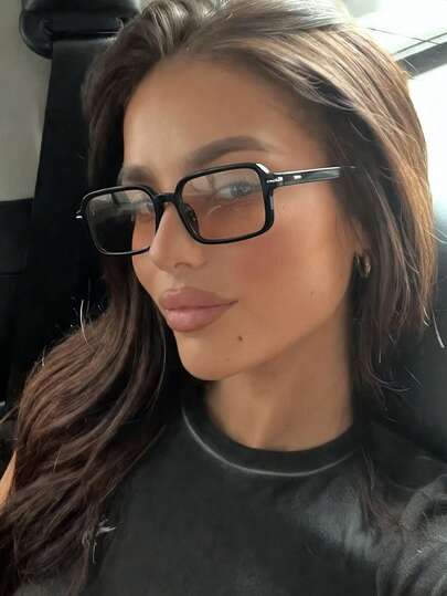 1 Pair Women's Black Rectangular PC Frame Minimalist Solid Color Fashionable Streetwear Stylish Glasses