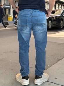 Men's Slim Fit Denim Jeans With Elastane And Lycra - 潔淨藍 - 查看 4
