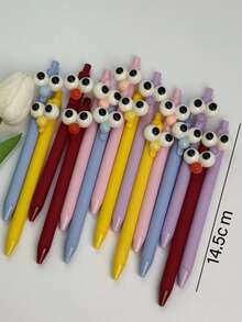 6pcs Cute Big Eye Design Black Neutral Pens, Funny Ballpoint Pens, Student Gifts - Big Eyes - View 5