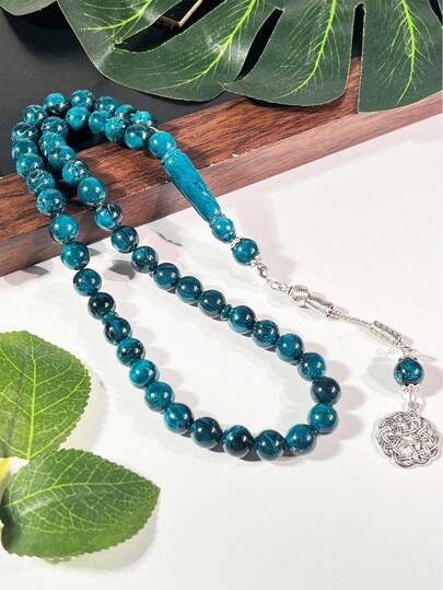 45pcs Resin Beeswax Rosary Beads, Alloy Braided Muslim Prayer Beads Necklace