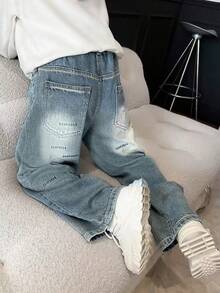 Tween Boy Wide Leg Jeans, New Straight Loose Denim Trousers For Autumn - Medium Wash - View 2