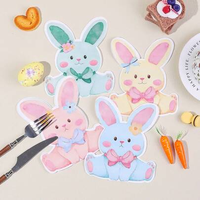 20/40/60 piezas, Servilletas desechables con forma de conejito en acuarela pastel, con diseño de lazo floral, para celebraciones de Pascua, fiestas de cumpleaños de niños, picnics de primavera, baby showers y búsquedas de huevos de Pascua, suministros de decoración de mesa para fiestas en paquete múltiple