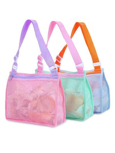 1个带提手的网状收纳袋，便携式沙滩玩具收纳袋，方便的婴儿户外收纳整理袋，适合卧室和户外使用