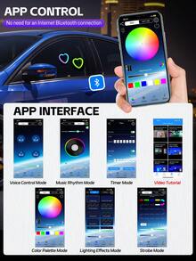 JELLOO 2 Sets Pink Girly Atmosphere Car Interior Decor, Heart-Shaped Neon Light, Car Window Heart Logo, Car LED Neon Light, RGB Dreamlike Color, USB Powered, APP Music Sync - RGB Dream Colors - View 7