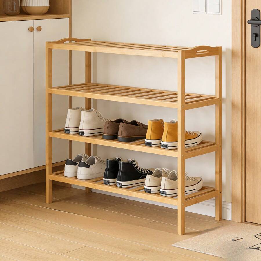 3/4/5层竹制鞋架，木制储物架，适用于玄关、衣柜和宿舍，结构坚固，易于组装，节省空间，可用于存放鞋子、植物和日常用品。 - 多重規格 - 查看 1