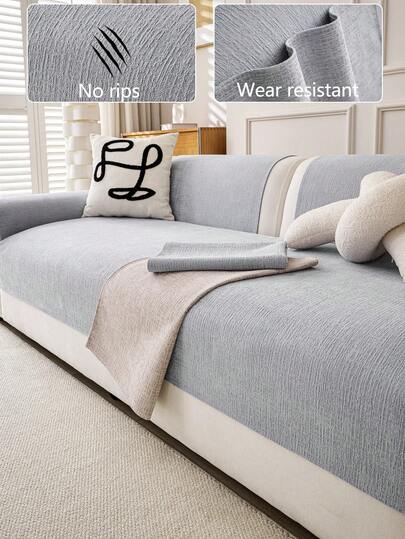 1pc 4-Season Comfortable Chenille Sofa Cushion Cover, Modern Minimalist Non-Slip Sofa Seat Protector, Dust-Proof And Washable Sofa Slipcover, Soft, Fade-Resistant, Pet-Friendly For Bedroom, Office, Living Room, L-Shaped And 1/2/3/4-Seater Sofa